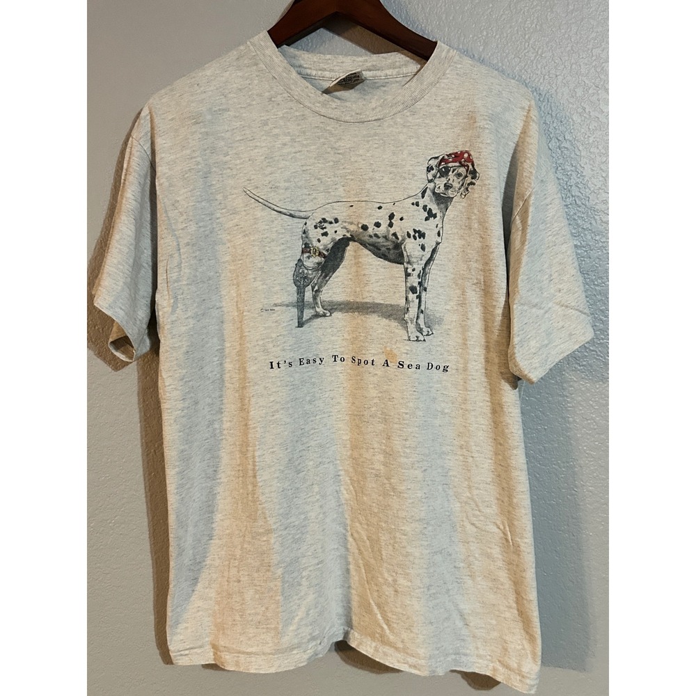 Vintage Clay Hill Dry Goods Sea Dog Pirate Dalmatian T-Shirt Grey XL Made in USA